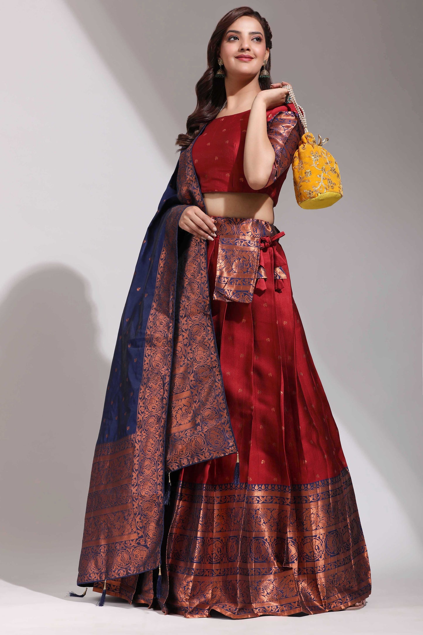 Clover Woven with Zari Work Semi-Stitched Half Saree with Dupatta