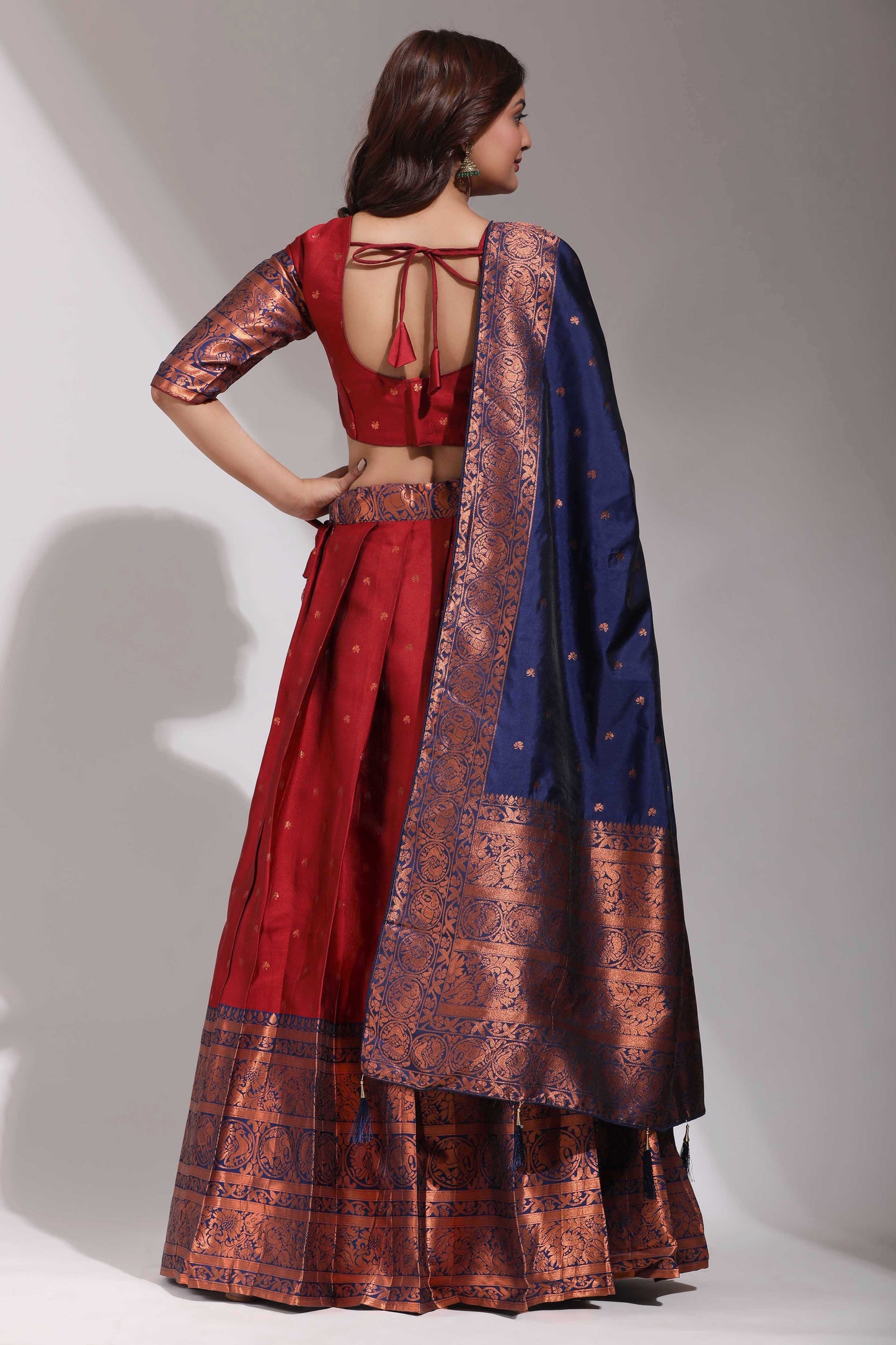 Clover Woven with Zari Work Semi-Stitched Half Saree with Dupatta