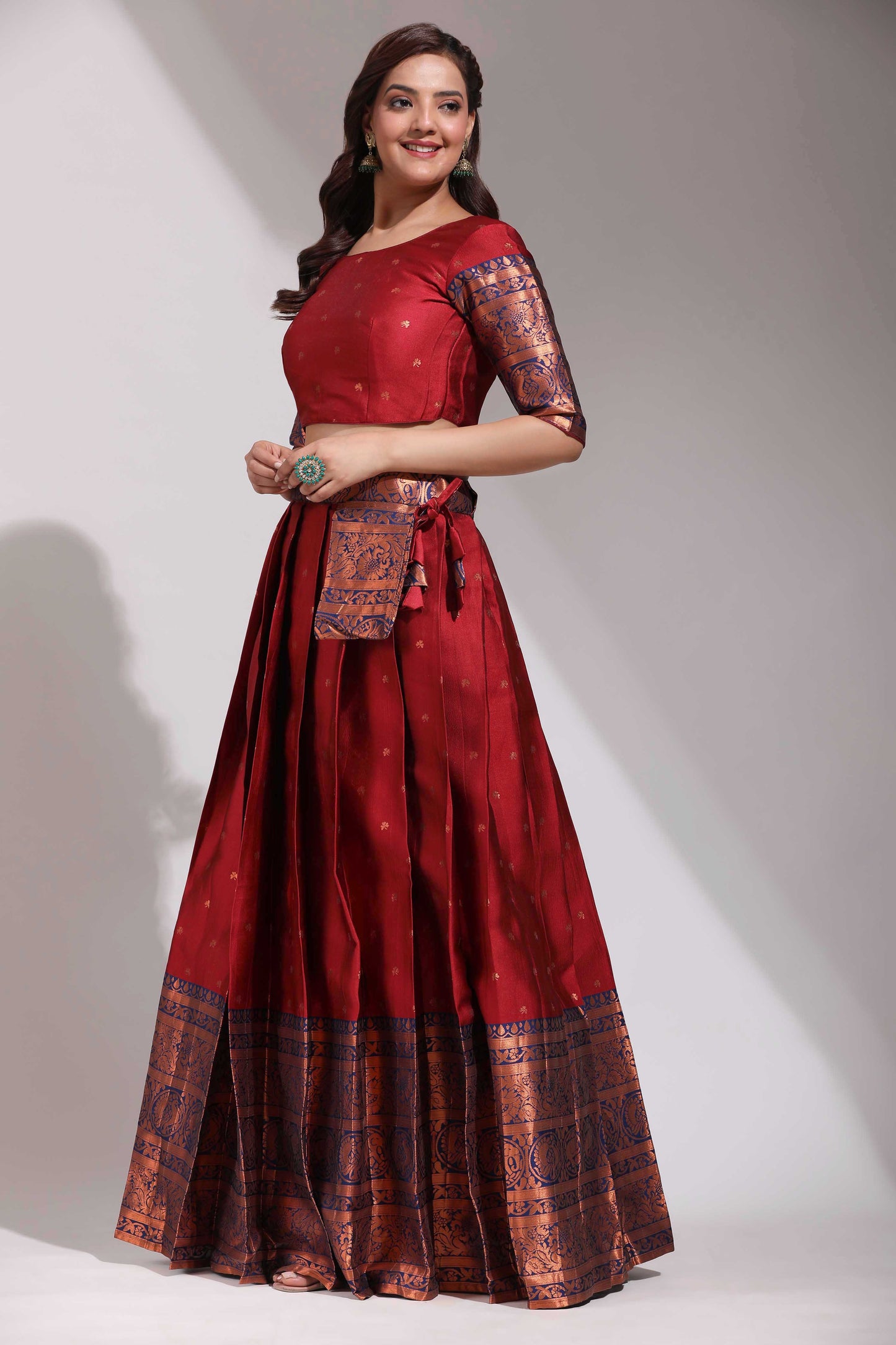 Clover Woven with Zari Work Semi-Stitched Half Saree with Dupatta
