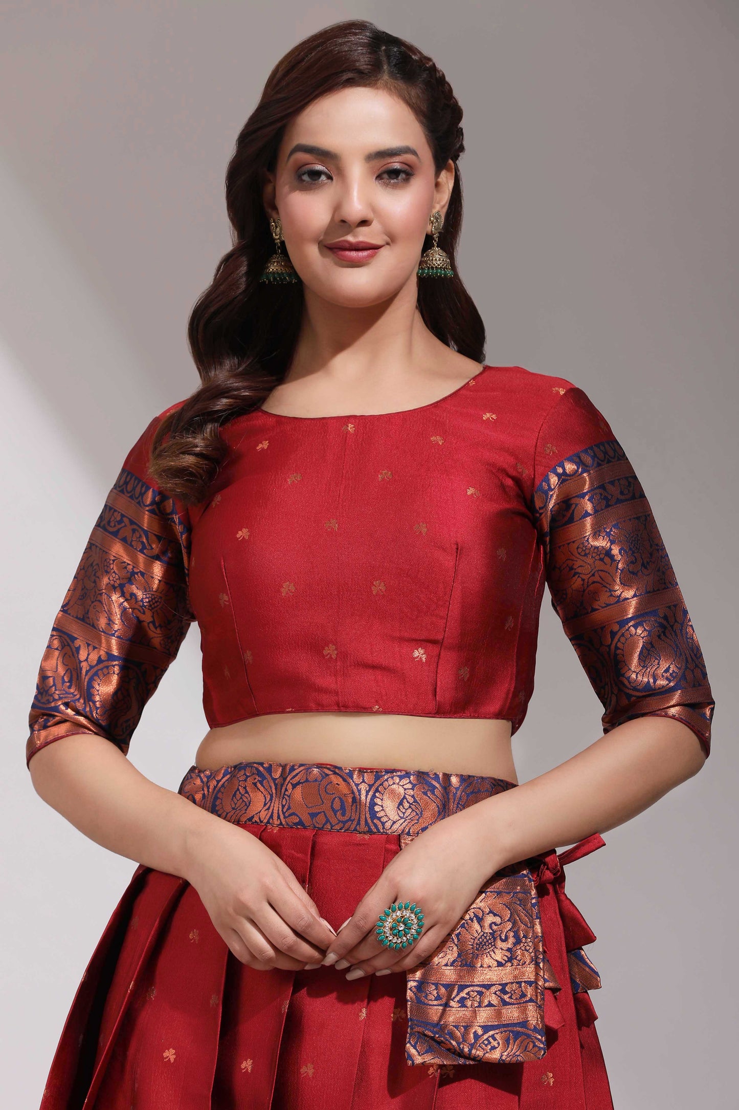 Clover Woven with Zari Work Semi-Stitched Half Saree with Dupatta