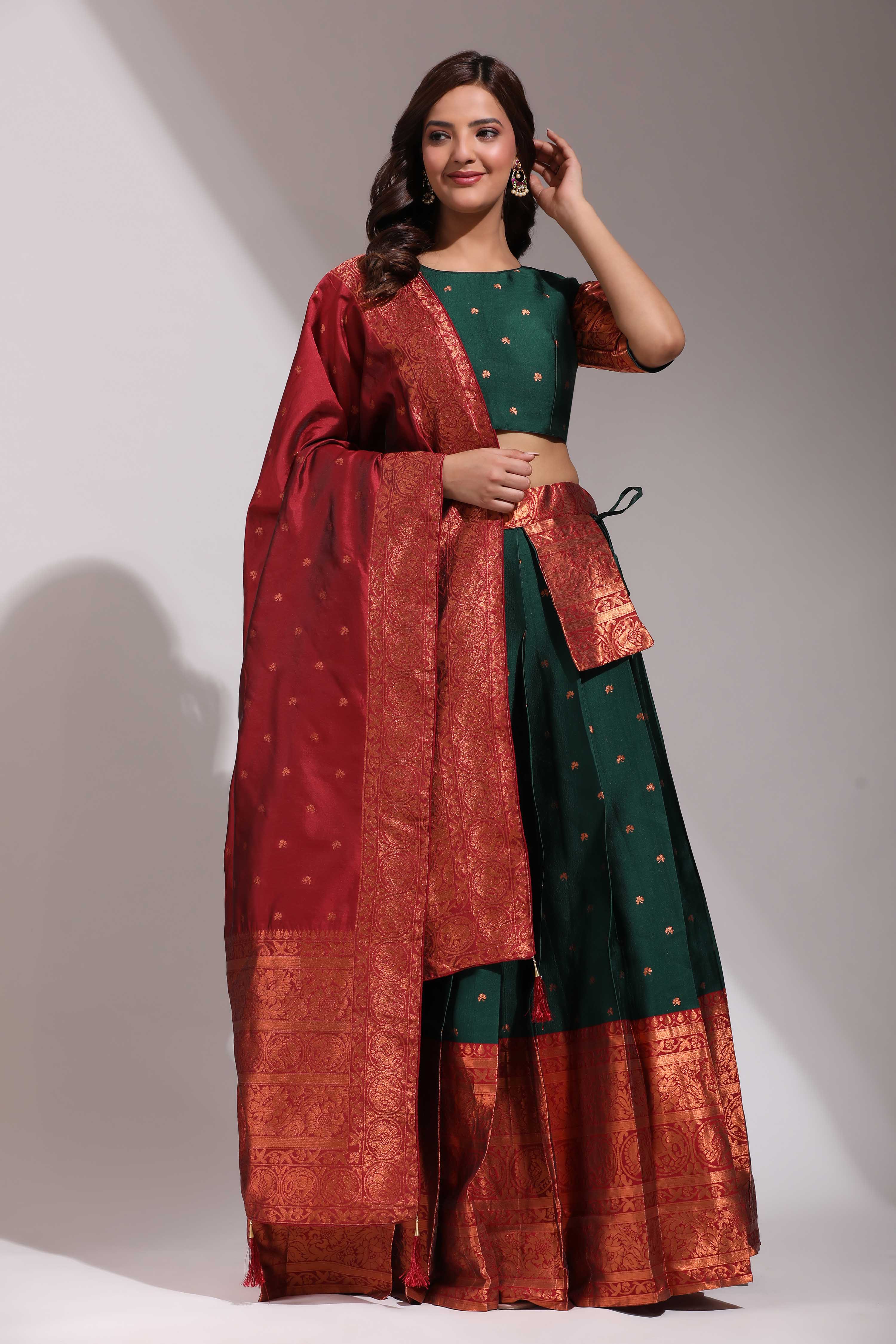 Clover Woven with Zari Work Semi-Stitched Half Saree with Dupatta