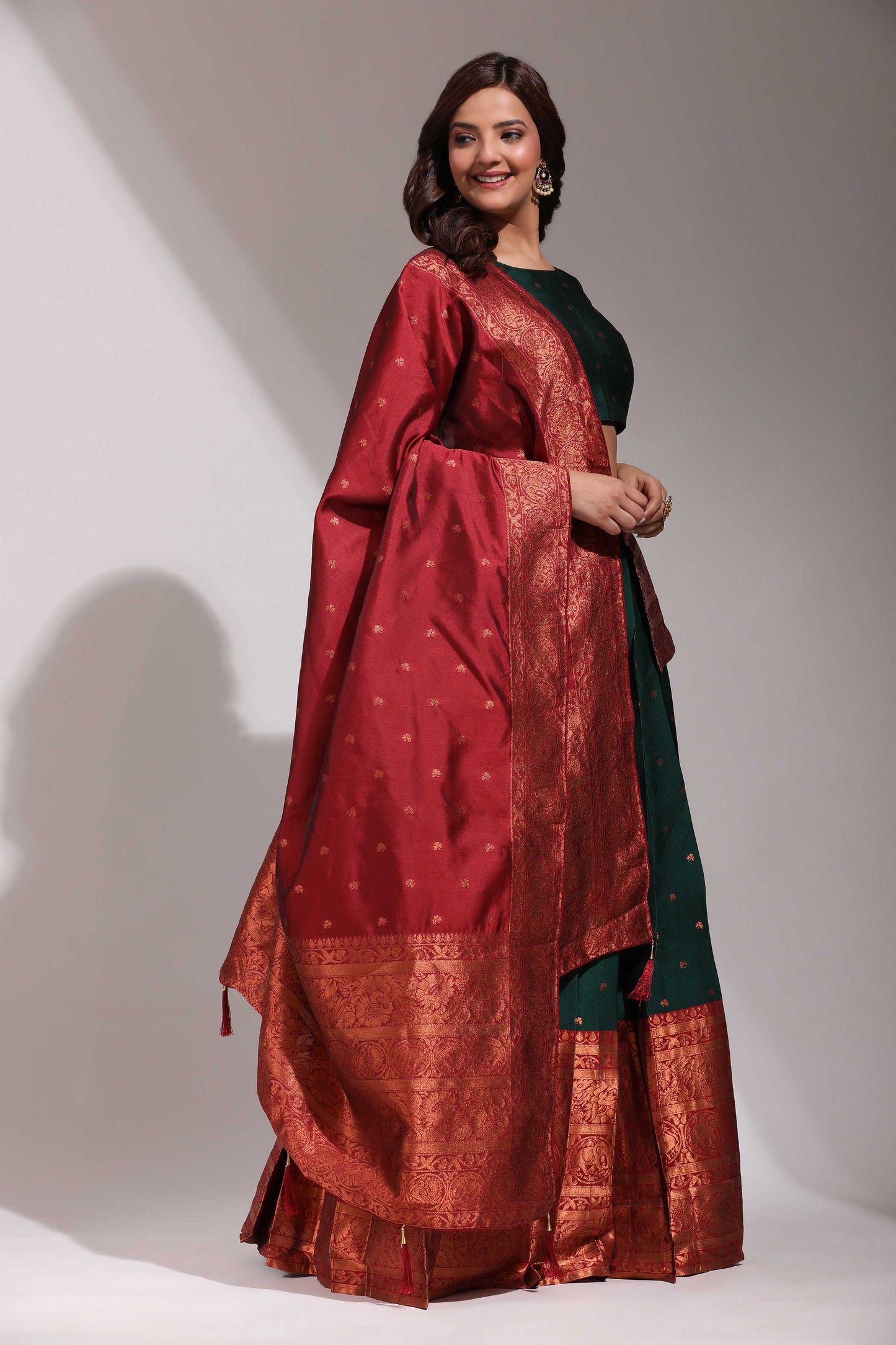 Clover Woven with Zari Work Semi-Stitched Half Saree with Dupatta