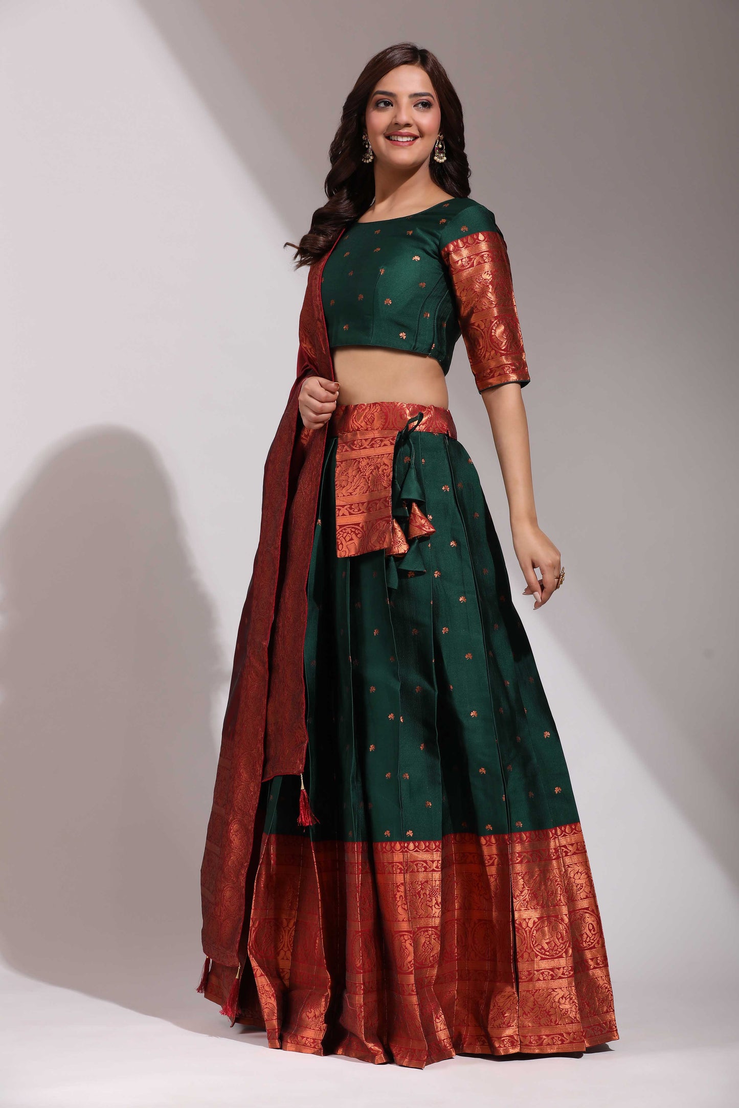 Clover Woven with Zari Work Semi-Stitched Half Saree with Dupatta