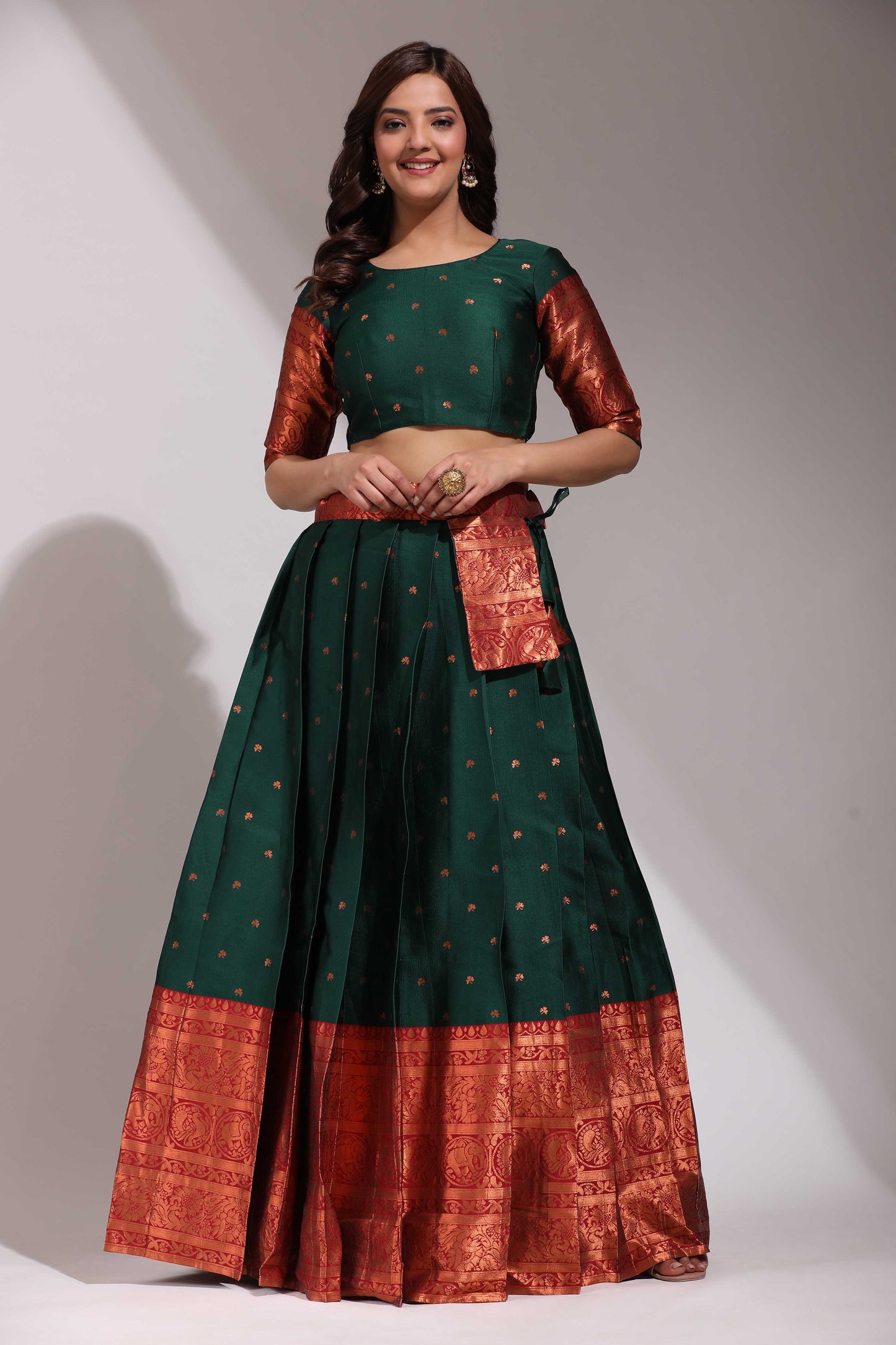 Clover Woven with Zari Work Semi-Stitched Half Saree with Dupatta