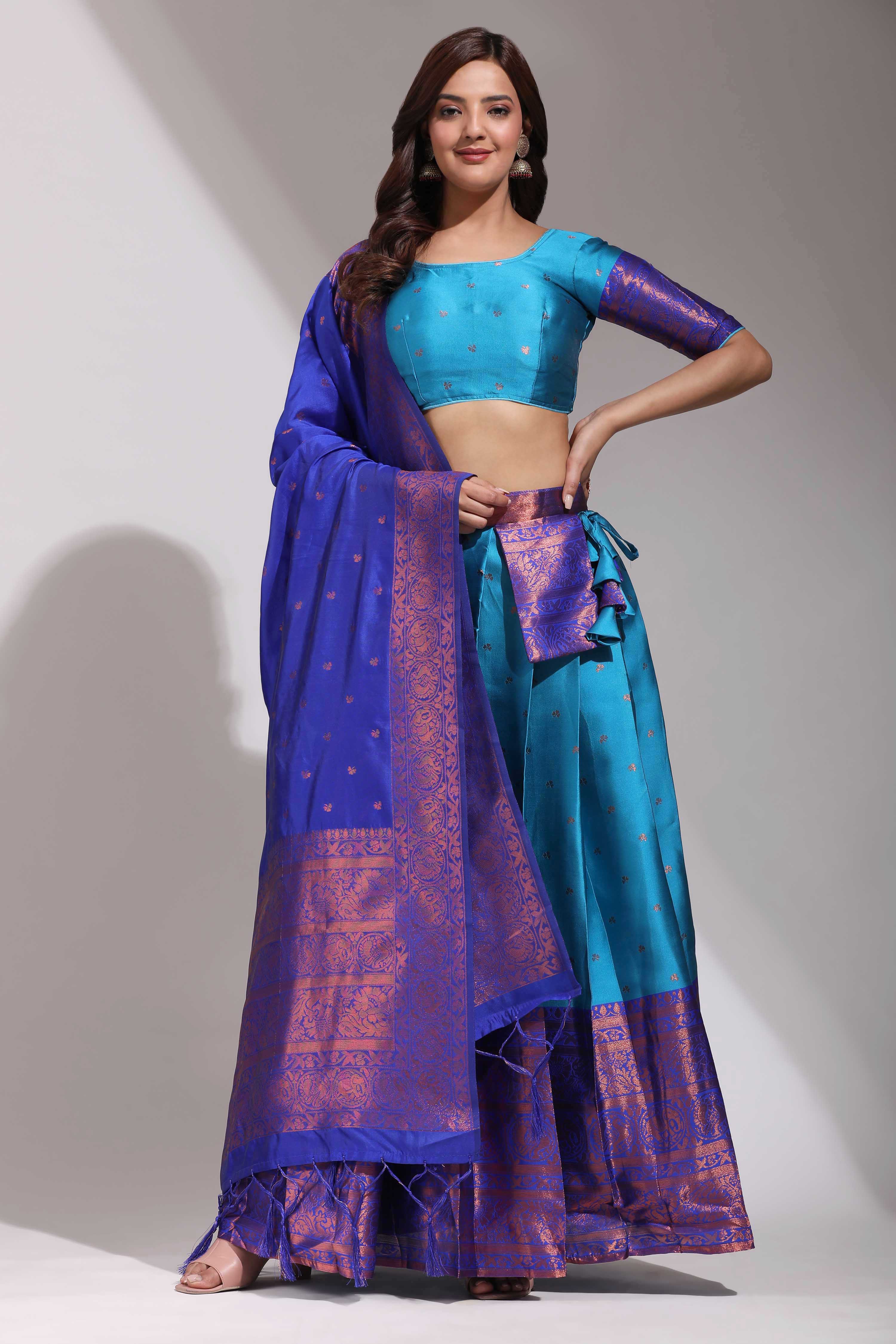Clover Woven with Zari Work Semi-Stitched Half Saree with Dupatta