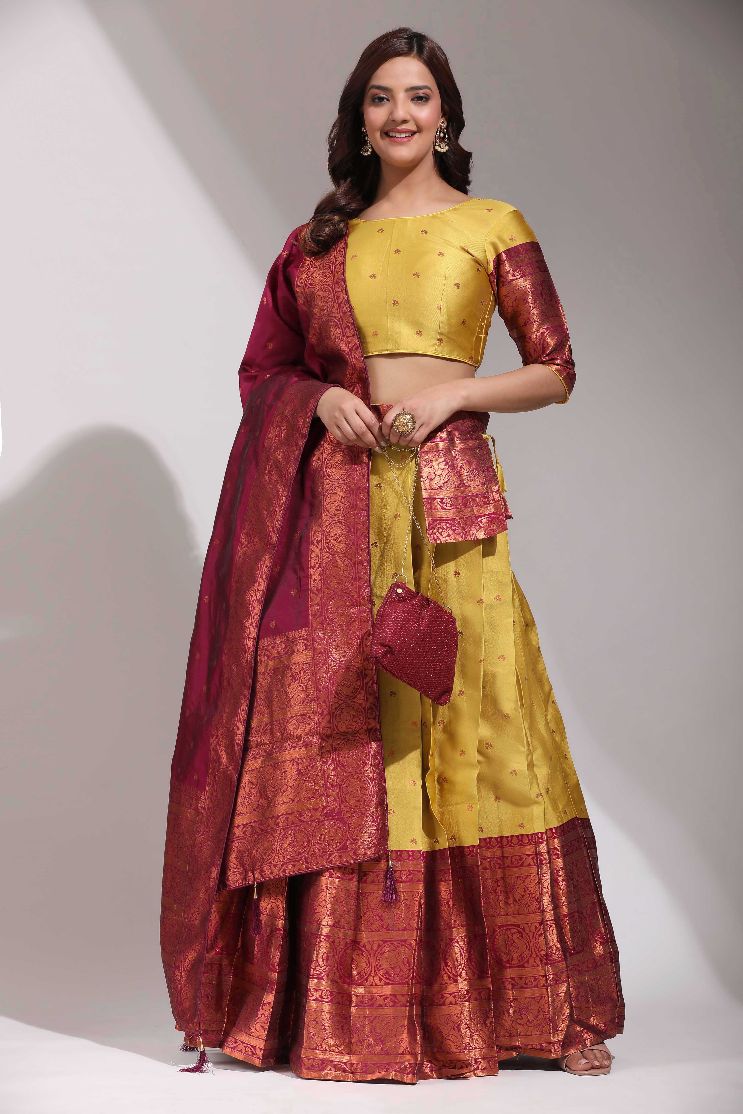 Clover Woven with Zari Work Semi-Stitched Half Saree with Dupatta
