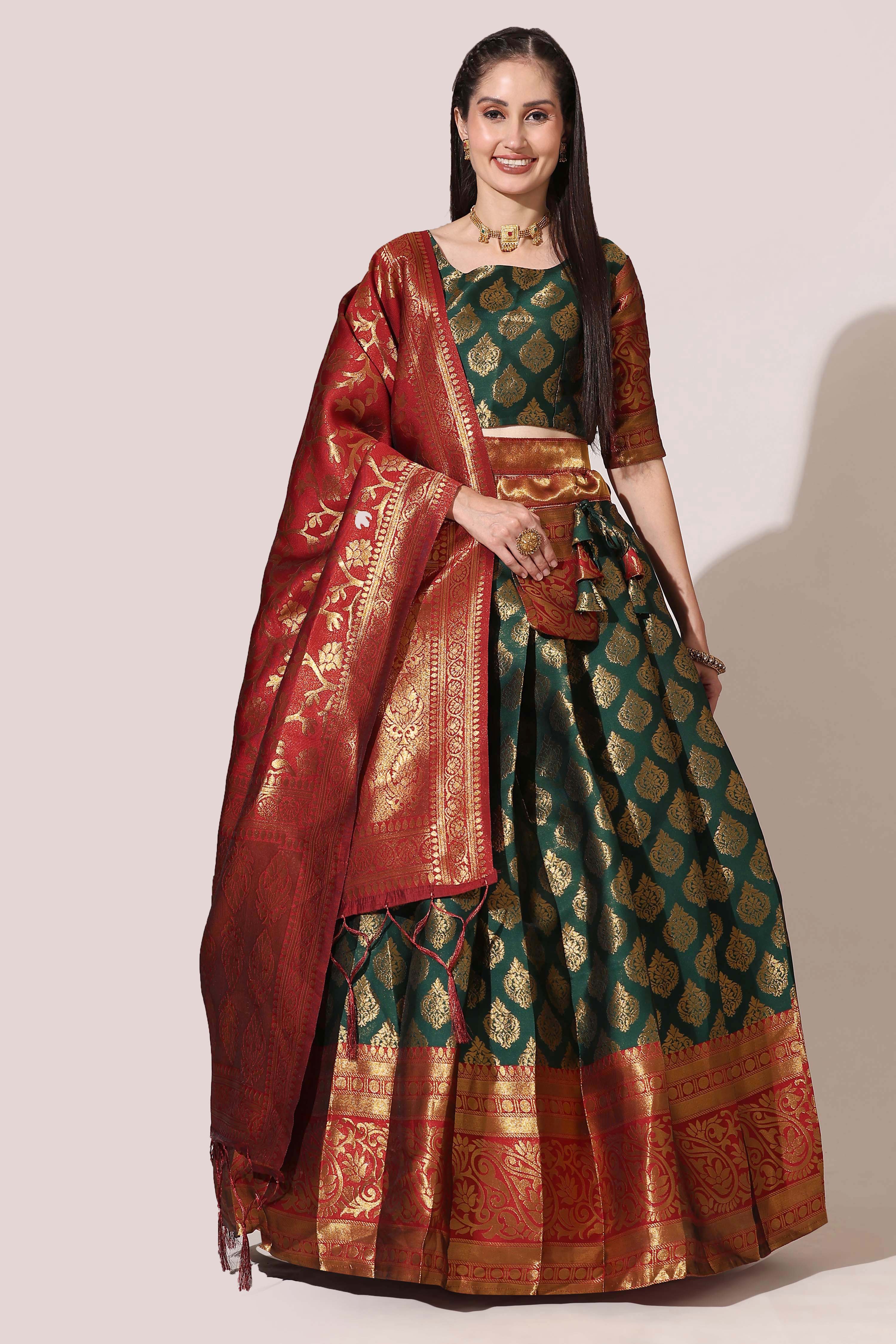 Designer Zari Work Semi-Stitched Half Saree with Dupatta
