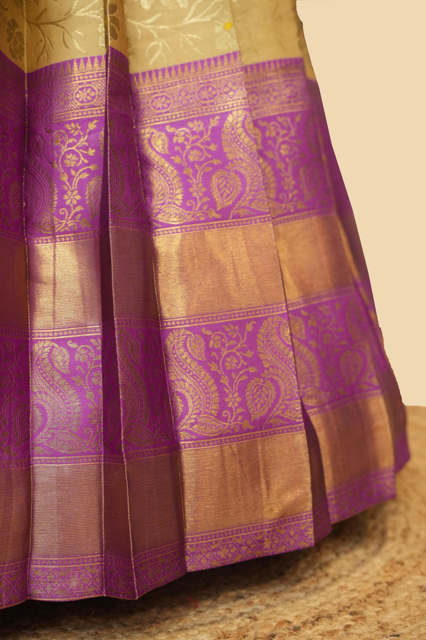 Premium Zari Half Saree with Embroidery Blouse & Rangoli Embroidery Dupatta