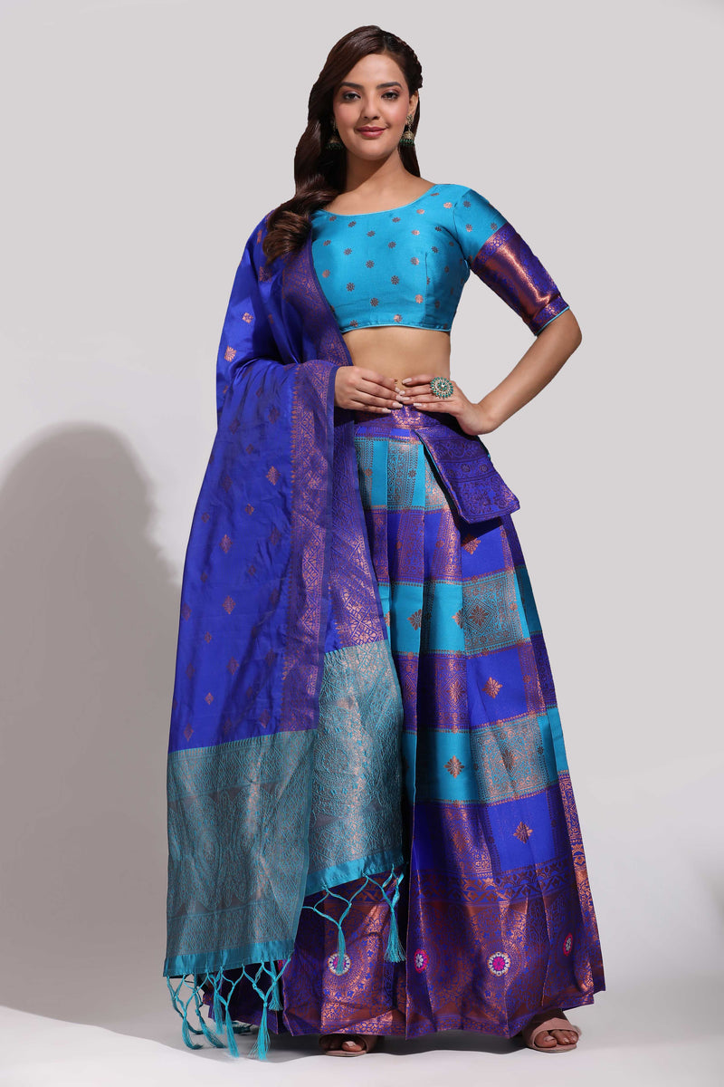 Premium Zari Work Semi-Stitched Half Saree with Unstitched Blouse with Dupatta
