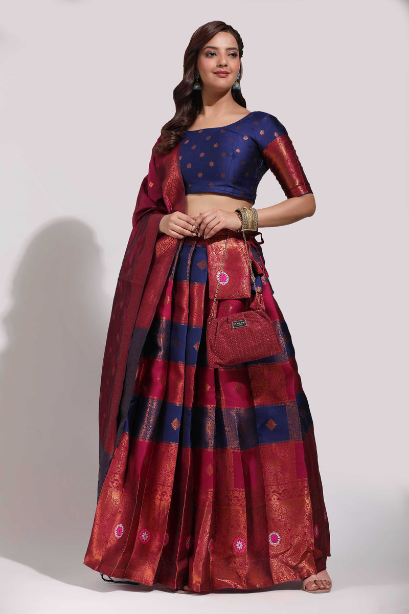 Premium Zari Work Semi-Stitched Half Saree with Unstitched Blouse with Dupatta