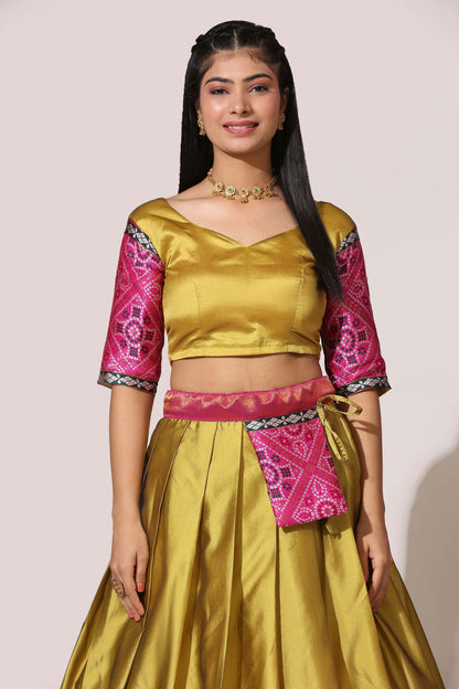 Bandhani Zari Work Semi-Stitched Half Saree with Unstitched Blouse with Dupatta