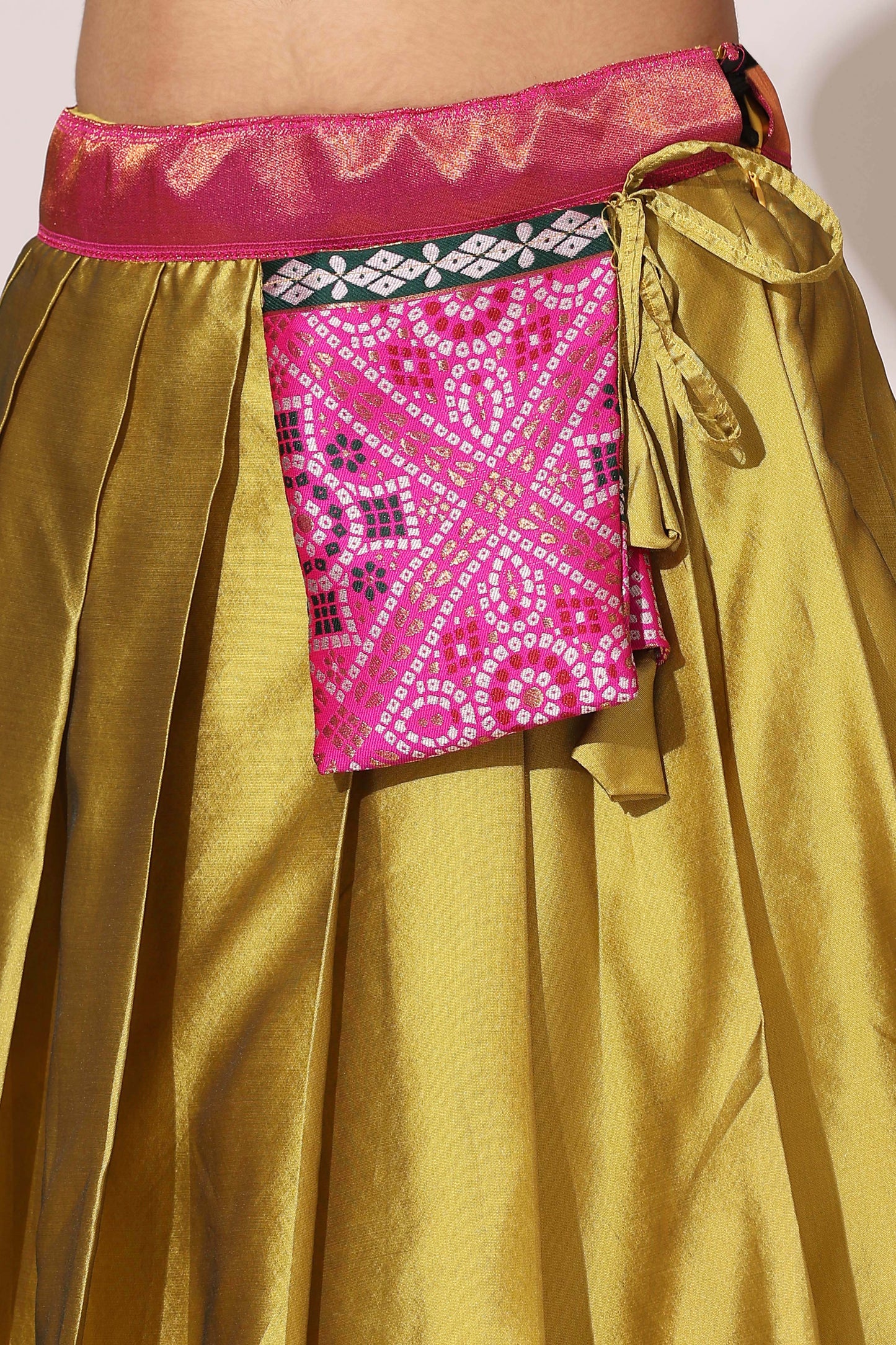 Bandhani Zari Work Semi-Stitched Half Saree with Unstitched Blouse with Dupatta